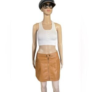 Free people faux leather camel colored mini skirt size 4